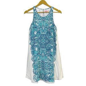 Lilly Pulitzer Wright Trapeze Tank Mini Dress Size S Turquoise White Tipsy Tusks